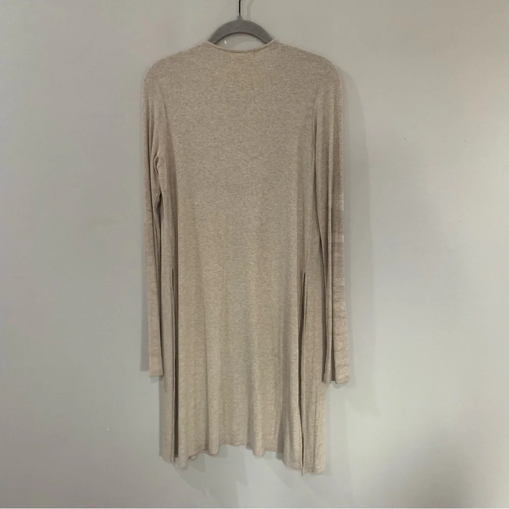 Joah Brown Cardigan Luna Duster Side Slit Ribbed in Oatmeal Cream